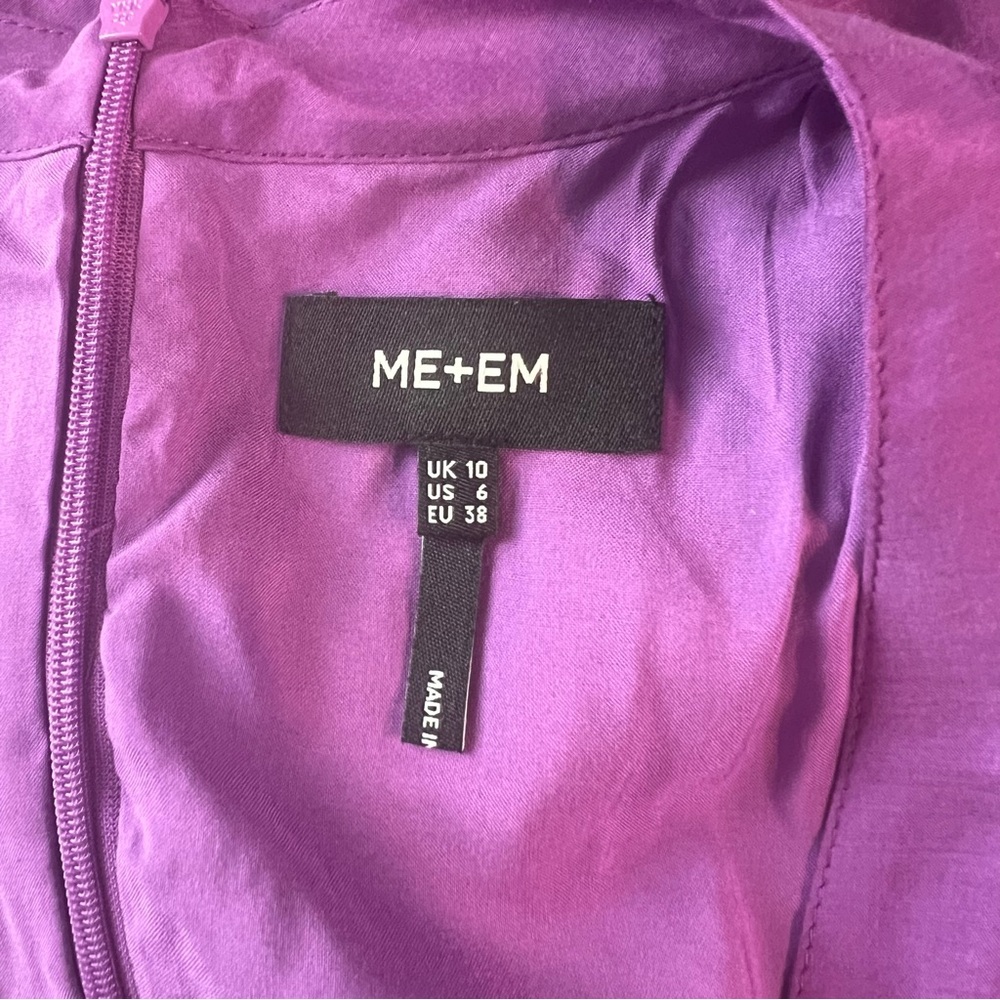 ME+EM Purple Cotton Silk Tiered Maxi Dress Ruched Puff Shoulder - Size 6 - Picture 4 of 8